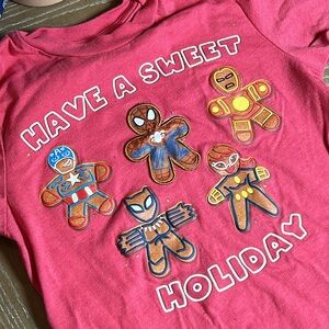 Boys Marvel Superhero Avengers Gingerbread Cookie Christmas Holiday Tee Shirt